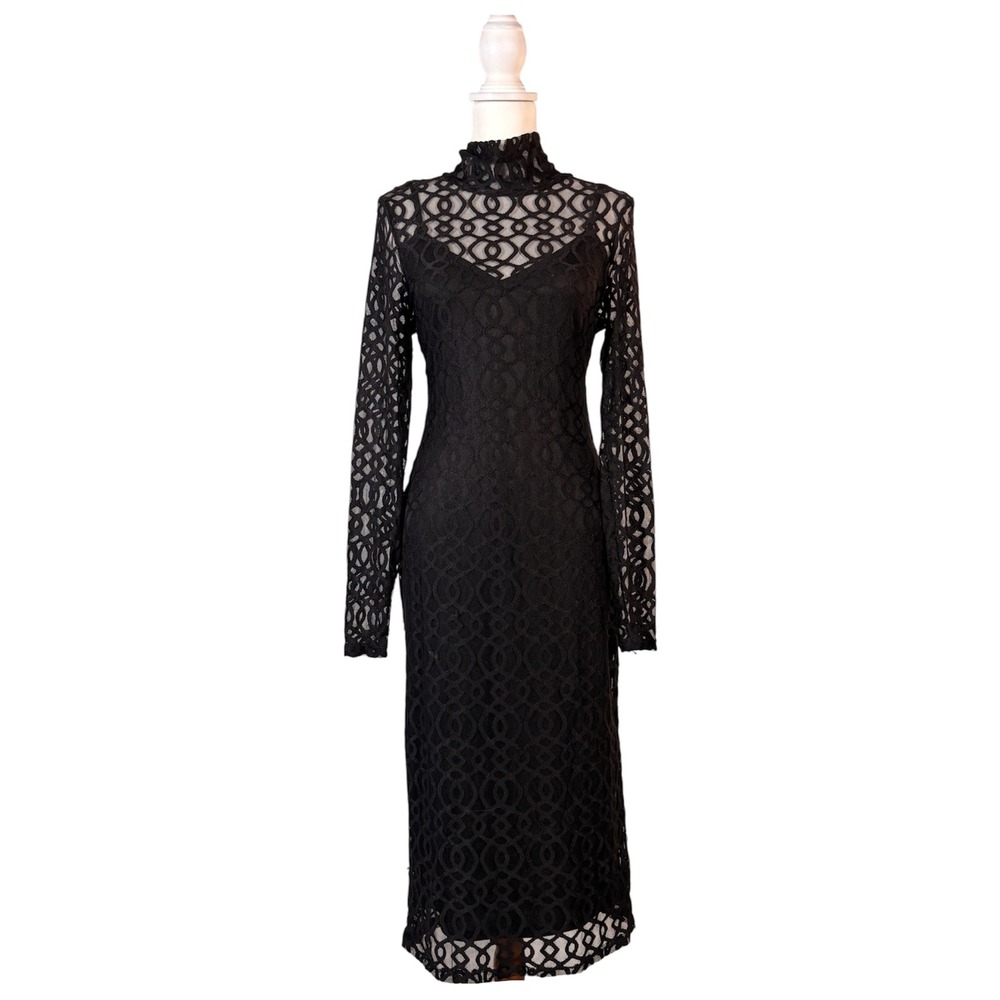 Rachel Roy Lydie Deco Lace Dress Women's L‎ Black Whimsigoth Goth Sirencore Chic